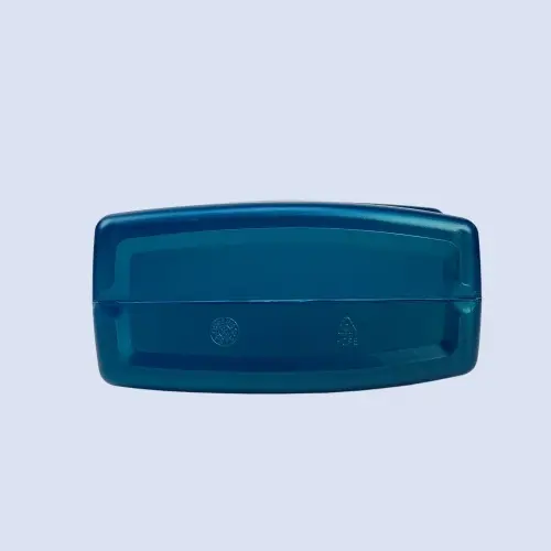 Bottom view of blue 1.5 liter HDPE oil bottle for motor oil and lubricant storage.