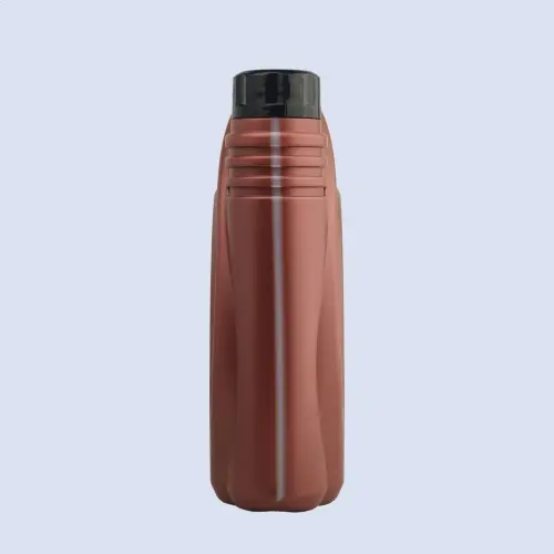 Side profile of brown 1.5 liter PE engine oil container designed for motor oil packaging.