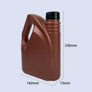 brown 1.5 liter motor oil bottle dimension specification Brown 1.5 liter motor oil bottle with handle showing dimensions for lubricant packaging applications.