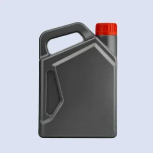 Front view of charcoal gray 2 liter automotive lubricant bottle for motor oil packaging.