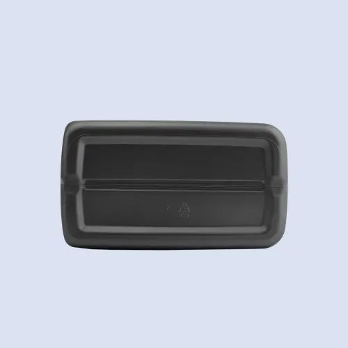 Bottom detail of charcoal gray 2 liter HDPE lubricant container for engine oil storage.