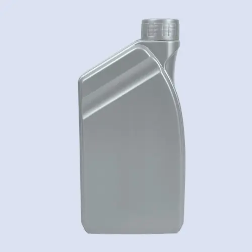 Side profile of gray HDPE lubricant bottle with angled shoulder and compact body shape