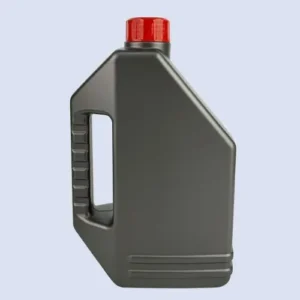 Dark gray plastic lubricant bottle with integrated carry handle.