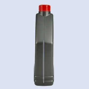 dark gray 1.5 liter motor oil bottle narrow side profile Narrow side profile of dark gray HDPE motor oil bottle.