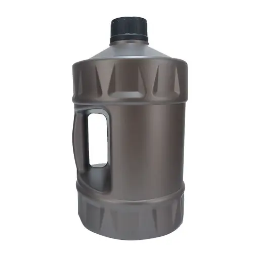 Dark gray 3 liter HDPE motorcycle lubricant container with integrated handle and screw cap for oil packaging.