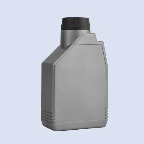 Front profile of empty plastic motor oil bottle for lubricant packaging applications