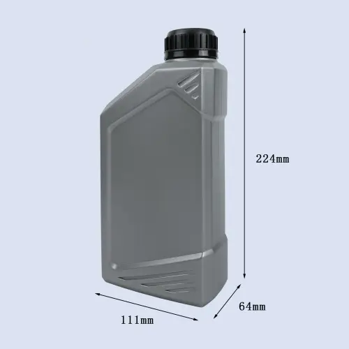 Dimension reference view of gray engine oil bottle measuring 224mm by 111mm