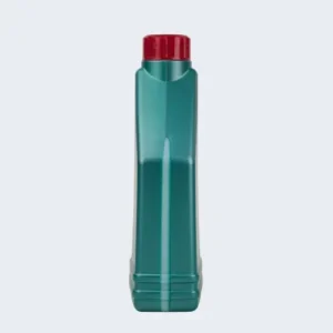 flat oil bottle narrow side view Narrow side profile of flat 1 liter HDPE engine oil bottle
