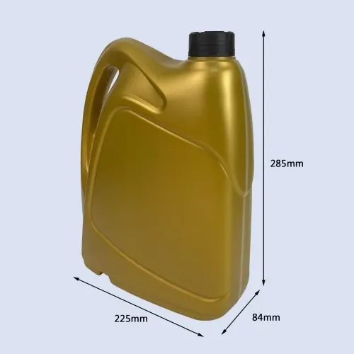Gold 3 liter HDPE engine oil bottle with ergonomic handle for automotive lubricant packaging.
