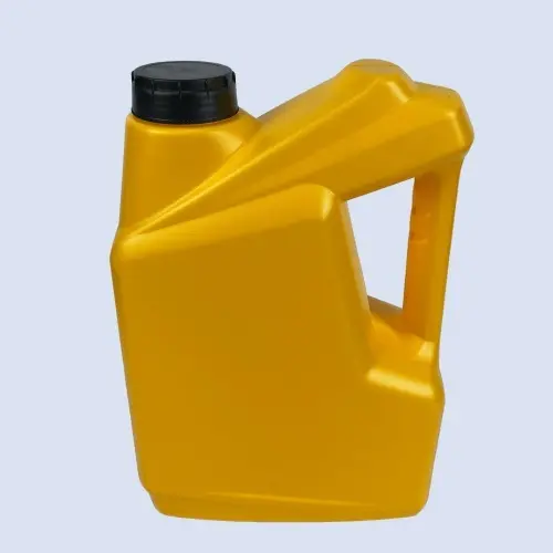 Gold 3.5 liter HDPE motor oil bottle with ergonomic handle for automotive lubricant packaging.