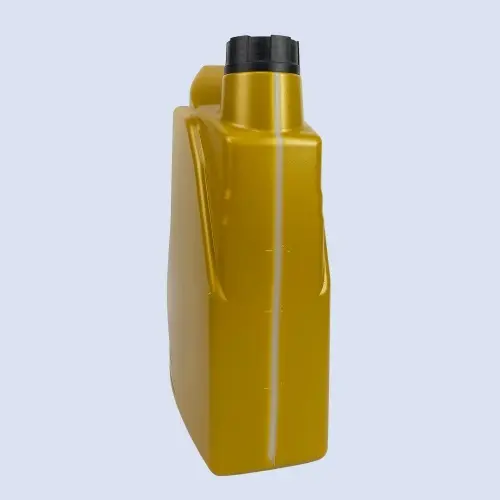 Side view of a gold 4 liter HDPE lubricant bottle with durable screw cap.