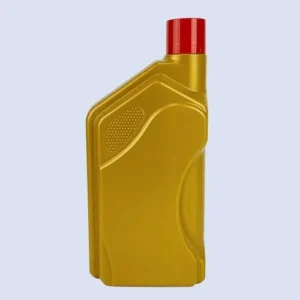 Front view of gold 1 liter HDPE lubricant packaging bottle