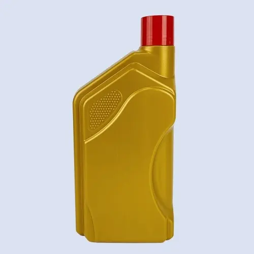 Front view of gold 1 liter HDPE lubricant packaging bottle