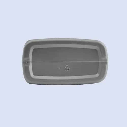 Bottom view of gray 1.5 liter HDPE oil container for automotive lubricant packaging.