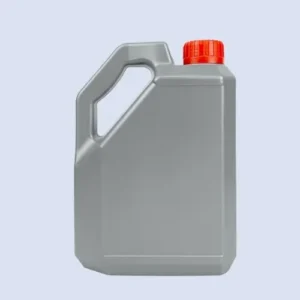 Front panel view of gray 2 liter HDPE oil packaging bottle for automotive lubricants.
