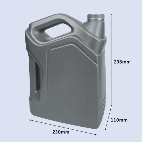 Gray 5 liter HDPE engine oil bottle with double handle for automotive lubricant packaging.