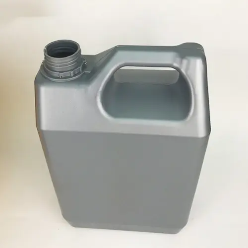 Open-neck gray 5 liter HDPE oil bottle designed for filling automotive lubricants and industrial oils.