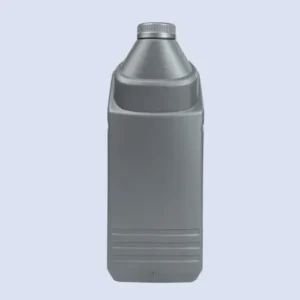 gray 5 liter motor oil container side profile Side profile of a gray 5 liter HDPE motor oil container with screw cap and integrated handle.
