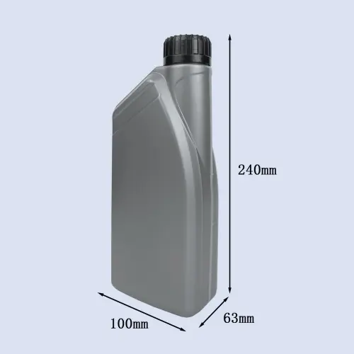 Dimension illustration of 1 liter gray engine oil bottle measuring 240mm height, 100mm width and 63mm depth