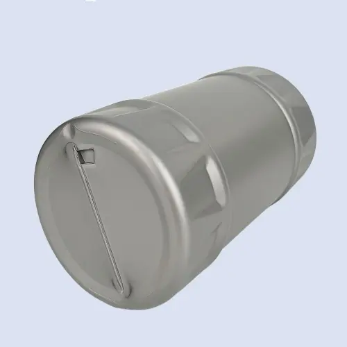 Angled underside view of cylindrical HDPE engine oil bottle with reinforced grip bands