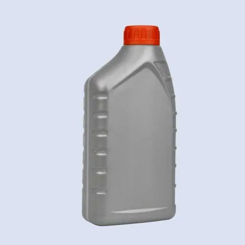 Angled perspective of 1L plastic lubricant bottle with textured side grip design