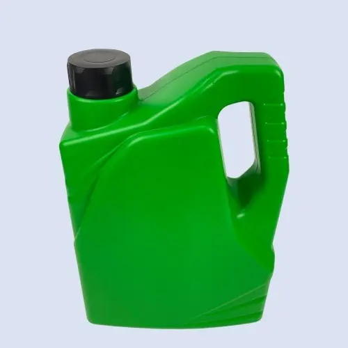 Green 2.5 liter HDPE antifreeze container featuring an ergonomic grip handle for automotive liquid packaging.