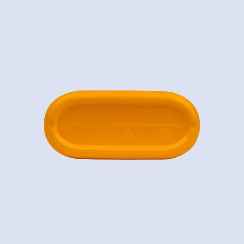 Bottom view of HDPE engine oil packaging bottle with oval base construction.