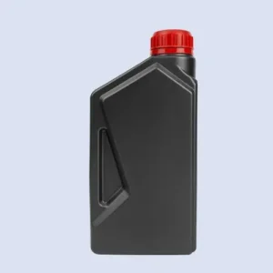 Side profile of black HDPE lubricant bottle for automotive engine oil packaging