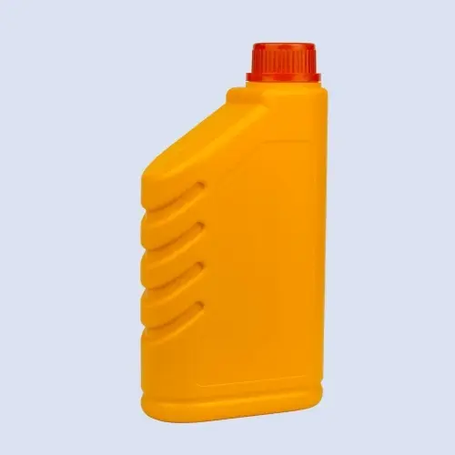 Angled view of 1000ml lubricant jerry can featuring molded side grip grooves for easier handling.