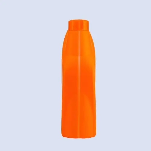 Side profile of orange 1.5 liter PE engine oil container for motor oil and lubricant packaging.