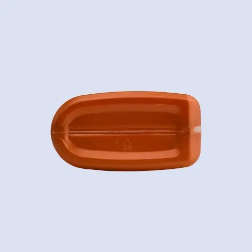 Bottom view of 1 liter orange HDPE lubricant container showing reinforced base construction and recycling mark
