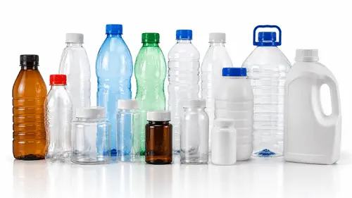 Various PET and PP plastic bottles for beverages, pharmaceuticals, personal care products, food packaging, and industrial liquids.