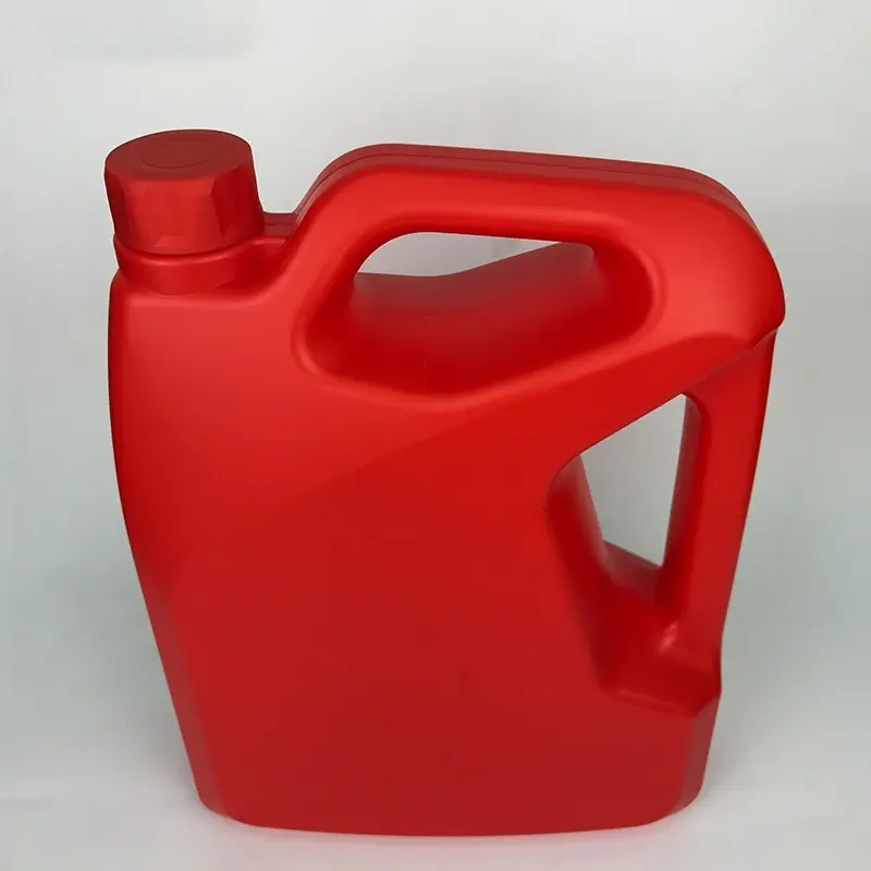 Red 3.5 liter HDPE lubricant container with double handle for engine oil packaging.