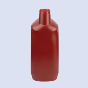 red 6 liter motor oil container side profile Side profile of a red 6 liter HDPE motor oil container for automotive oil packaging.