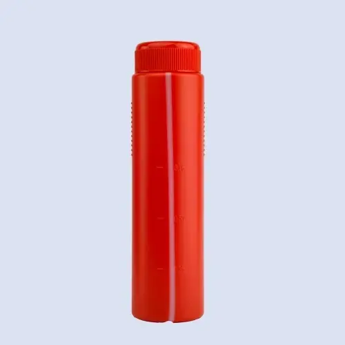 Side view of 1 liter red HDPE engine oil bottle container