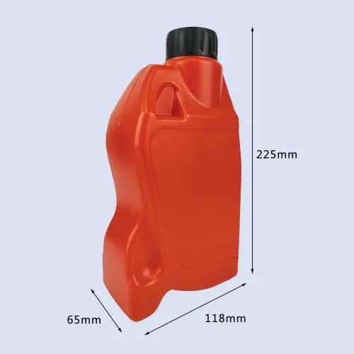 Dimension illustration of 1 liter red engine oil container measuring 225mm height, 118mm width and 65mm depth