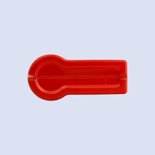 Bottom view of red HDPE car engine oil bottle container