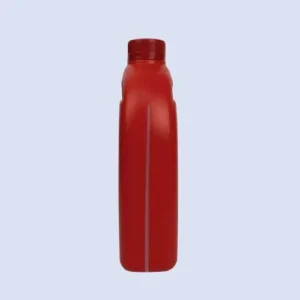 red-lubricant-bottle-side-view Side view of red automotive lubricant bottle showing slim profile and vertical measurement strip
