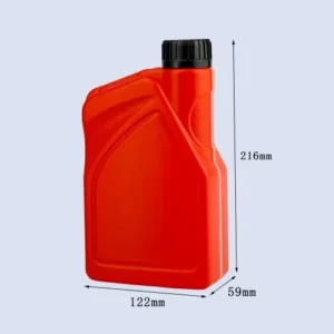 red-motor-oil-container-dimensions Dimension view of 1 liter red motor oil container measuring 216mm height, 122mm width and 59mm depth
