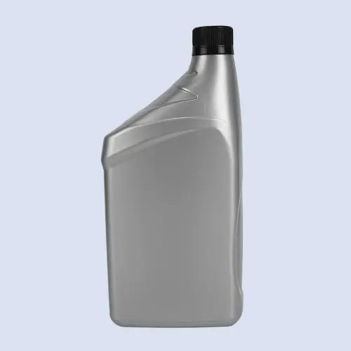 Front view of 1 liter silver HDPE engine oil bottle for lubricant packaging
