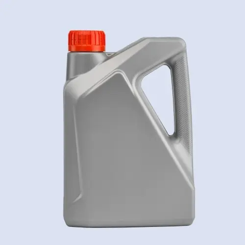 Silver gray 1.5 liter HDPE engine oil jerry can with single handle.