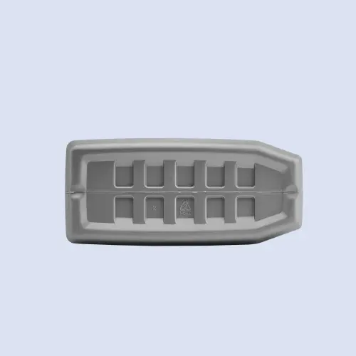 Bottom view of silver gray HDPE lubricant jerry can.