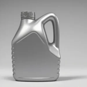 Front profile of silver gray 2 liter automotive oil container for engine lubricant packaging.