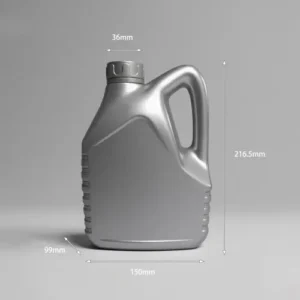 silver gray 2 liter hdpe lubricant jug dimension view Silver gray 2 liter HDPE lubricant jug with ergonomic handle and dimension specifications.