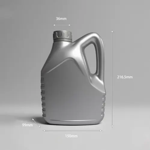 Silver gray 2 liter HDPE lubricant jug with ergonomic handle and dimension specifications.
