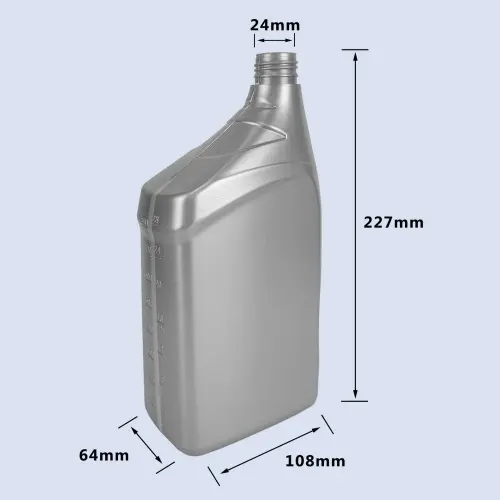 Dimensions of 1 liter HDPE oil measuring jug bottle with 227mm height and 108mm width