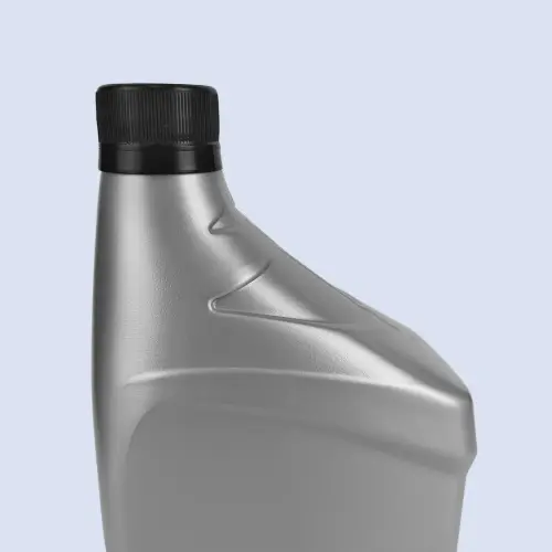 Close up view of silver HDPE engine oil bottle neck and cap