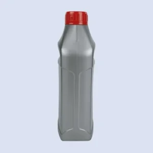 silver-lubricant-bottle-side-profile Side profile view of silver automotive lubricant bottle with slim rectangular body and reinforced side panels