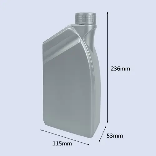 Technical dimensions of 1 liter engine oil bottle measuring 236mm height, 115mm width and 53mm depth