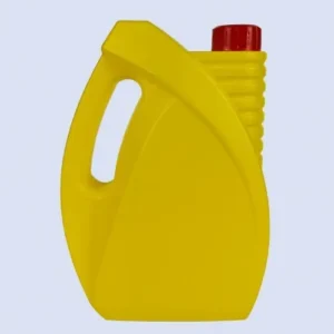 Front view of sunflower yellow 2 liter automotive oil bottle designed for lubricant packaging.
